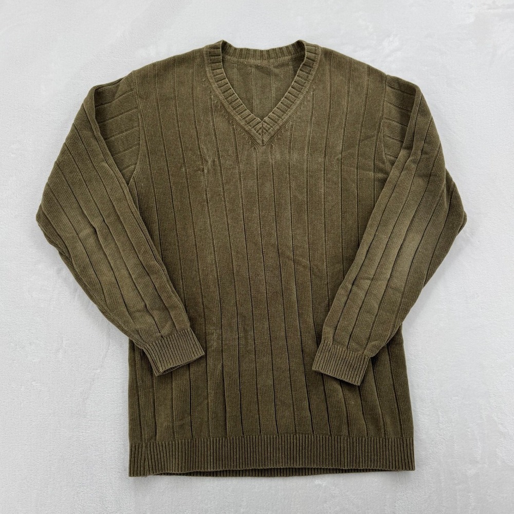 Unbranded V-Neck Sweater Mens S Olive Green Excellent Ribbed Knit Pullover